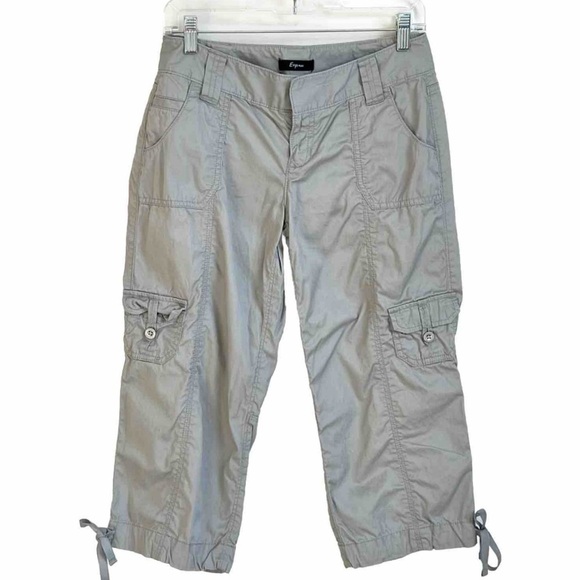 Express Vintage Capri Cargo Pants Low Rise Gray Embellished Straight Leg Gray 2 - Picture 1 of 7